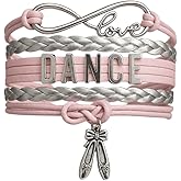 Dance Bracelet – Pink and Silver Ballet Charm Bracelet with Ballerina Shoes, Love Infinity Wrap Bracelet Gift for Dancers, Recitals, Birthdays