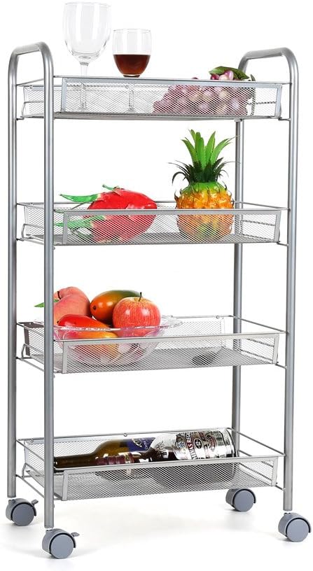 Slim Rolling Storage Cart 4 Tier Basket Mesh Rolling Trolley