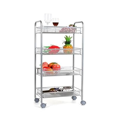 Homfa 4-Tier Mesh Wire Rolling Cart Kitchen Storage, Silver