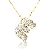 KELMALL 14K Gold/Silver Plated Chunky Bubble Initial Necklace for Women – Dainty Personalized Letter Pendant with Cubic Zirconia – Bold Statement Jewelry Gift for Her Birthday Anniversary