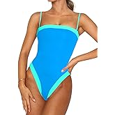 Roevite One Piece Swimsuit for Women Tummy Control Square Neck Swimwear Tie Back Bathing Suit