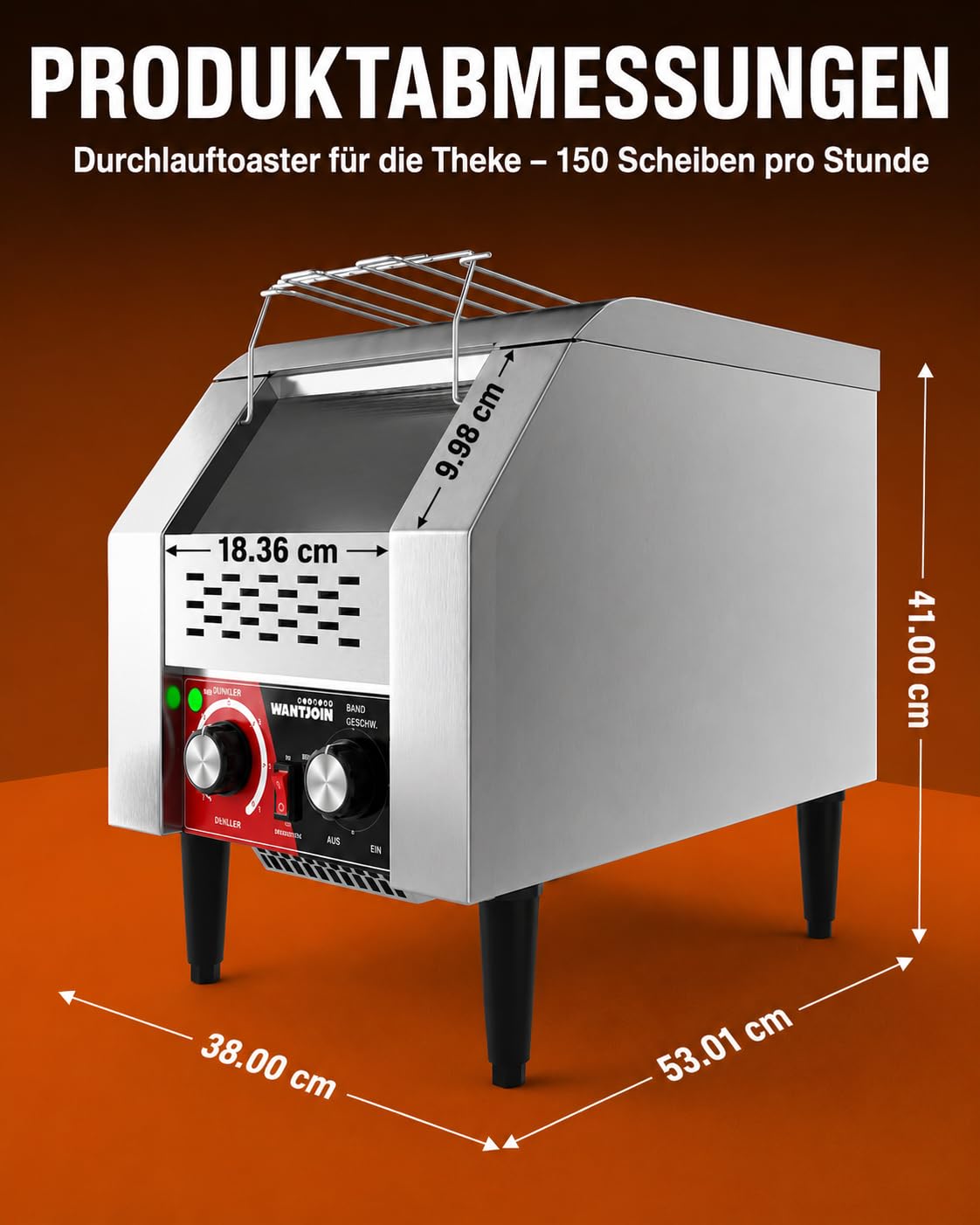 WantJoin Gewerblicher Durchlauftoaster – Elektrisches Gerät für 150 Scheiben/Stunde (Toast, Hamburger-Brötchen, Brot) Robuster Edelstahl-Toaster für Camping Restaurants, Bäckereien und Buffets 2