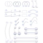 Jenxnjsjo Piercing Retainer Pack, 20/16/14G Clear Plastic Nose/Ear/Lips/Septum/Belly/Eyebrow/Tongue/Nipple Piercing Jewelry for Surgery/Work/Sport.
