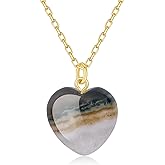 COAI Heart Necklace for Women, 18K Gold Plated Stainless Steel Chain Brazilian Agate Necklace for Women