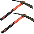 MUKCHAP 2 PCS 15 Inch Garden Pick Mattock, Pick Axe with Red Fiberglass Handle, Garden Mattock Pickaxe Tool for Gardening, Cultivating, Forged Steel Head