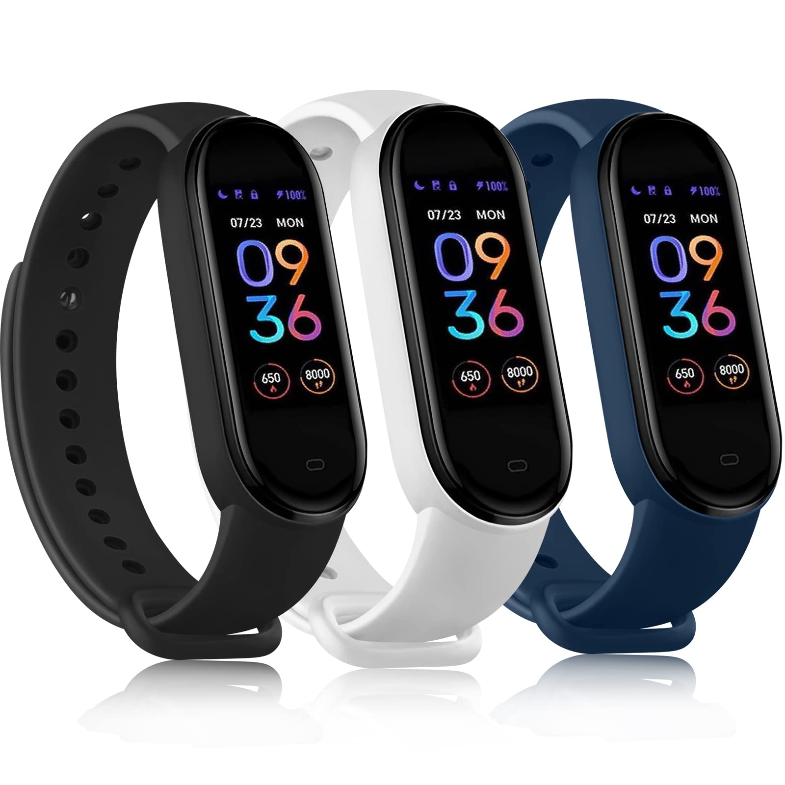 Meliya For Amazfit Band 5 /Mi Band 5 /Mi Band 6 Watch Strap,Silicone Replacement Strap For Mi Band 5 6 Smart Watch,Black+Wine+Rose Gold — image 1