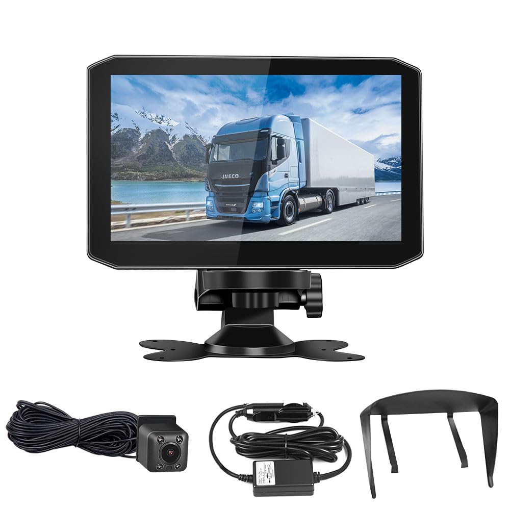 VSYSTO Car Reversing Camera Backup Camera, Plug-Play, 7 Inch LCD Rear View Monitor, Infrared Night Vision, Mirror, 12V-24V for Cars Vans Trucks