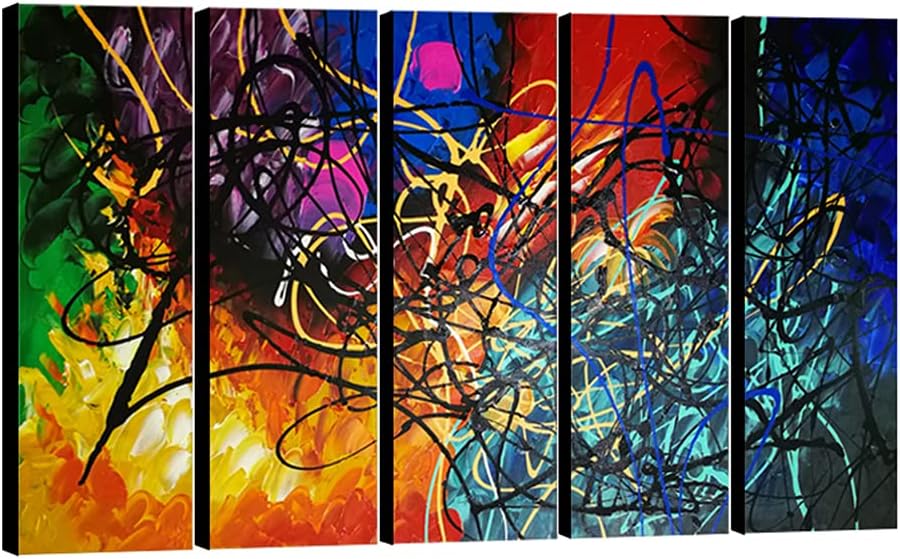Paintings - Wieco Art 5 Panels Abstract Heart Oil Paintings Reproduction on Canvas Wall Art Decor Ready to Hang for Home Office Decorations Extra Large Modern 100% Hand Made Contemporary Impressionist Artwork