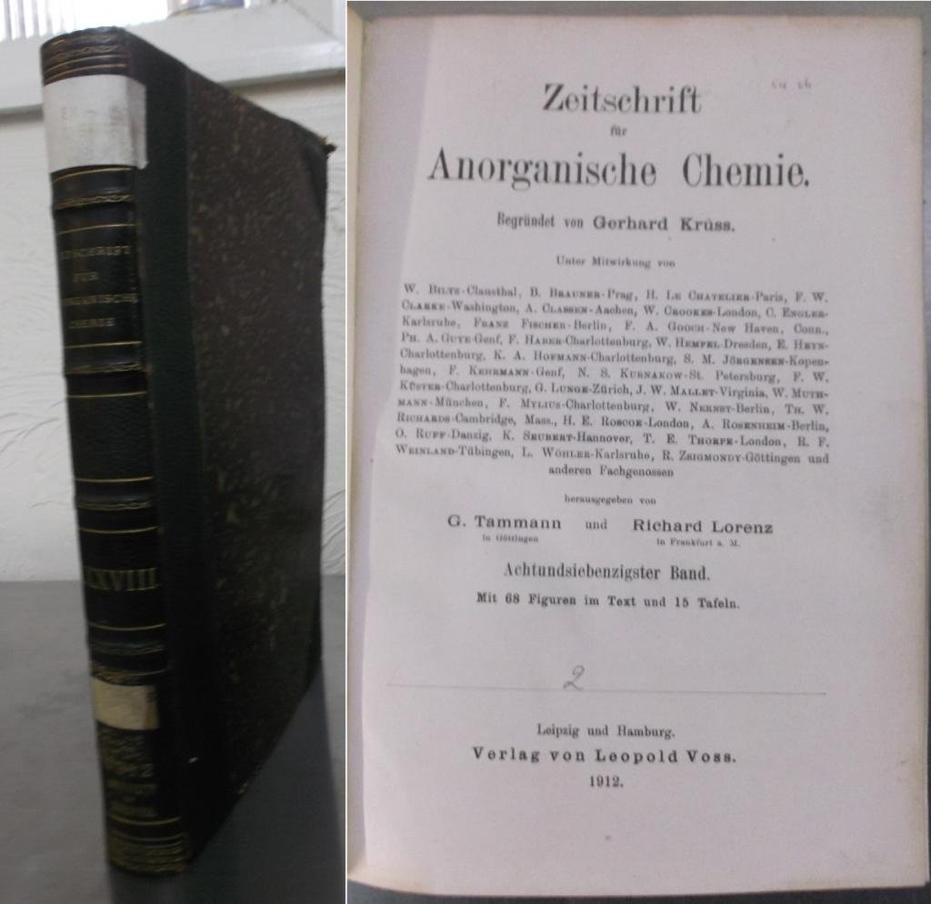 Zeirschrift Fur Anorganische Chemie Bd Lxxviii Heft 1 2 Und 3