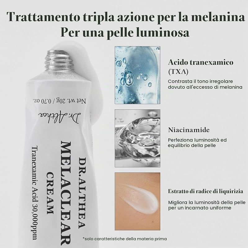 Melaclear Cream | Crema viso con Niacinamide e Acido Tranexamico (TXA) | Cura delle macchie di pigmento e della carnagione irregolare | Cura coreana vegana, 20 ml — foto 3 di 6