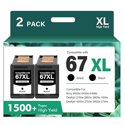 67XL 67 XL Black Ink Cartridges 6055e 2800e Ink for HP67XL Compatible for HP 2700 2800 6000 Series Printers DeskJet 2755e 2855e 4155e 4255e Envy 6400 6455e 6458e (2-Pack)