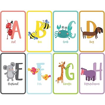 Paper Plane Design ABC Alphabets Animals Theme Flash Cards Laminated 3.5 inch x 5.5 inch Waterproof