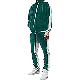 KISSQIQI Men's 2 Pieces Full Zip Tracksuits Golden Velvet Sport Suits Casual Outfits Jacket & Pants Fitness Tracksuit Set