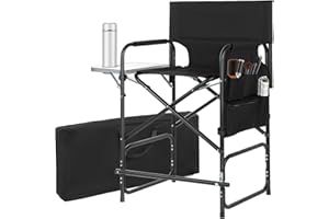 GDGYOFN Aluminum Tall Directors Chairs Foldable, 41'' Makeup Chair for Makeup Artist with Side Table Cup Holder Storage Bag and Footrest, Weighs Only 8.8lb, 250lbs Capacity