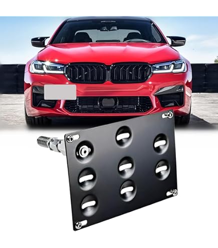 Tow Hook License Plate Mount Bracket For Nissan GT-R R35 (2017-2024) - No Drill, Black Steel