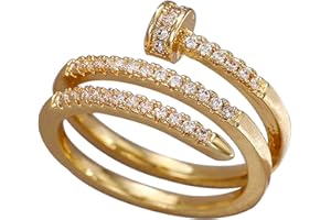 JASXEYO Double Inlaid Zirconia Gold Stainless Steel Nail Ring, Creative Spiral Multi-layer Nail Rings, Personalized Versatile Index Finger Ring