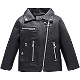 ELUCKFACE Boys Girls Trendy Stand Collar PU Leather Moto Jacket Leather Top Coat 3-12Years