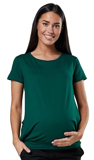 Happy Mama. Damen Umstandsmoden Top Still T-Shirt Lagendesign Kurze rmeln. 436p
