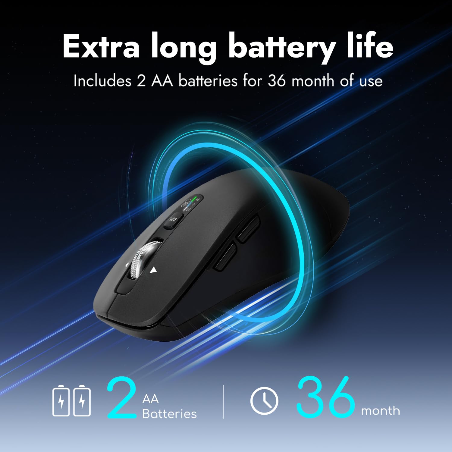 CITLLA Wireless Mouse for Laptop, Multi-Device Bluetooth Mouse, 4 Adjustable DPI Silent Mouse, 4-Way Scrolling Ergonomic Mouse for Windows, Full Size Mice for Laptop PC Computer Tablets(Black)