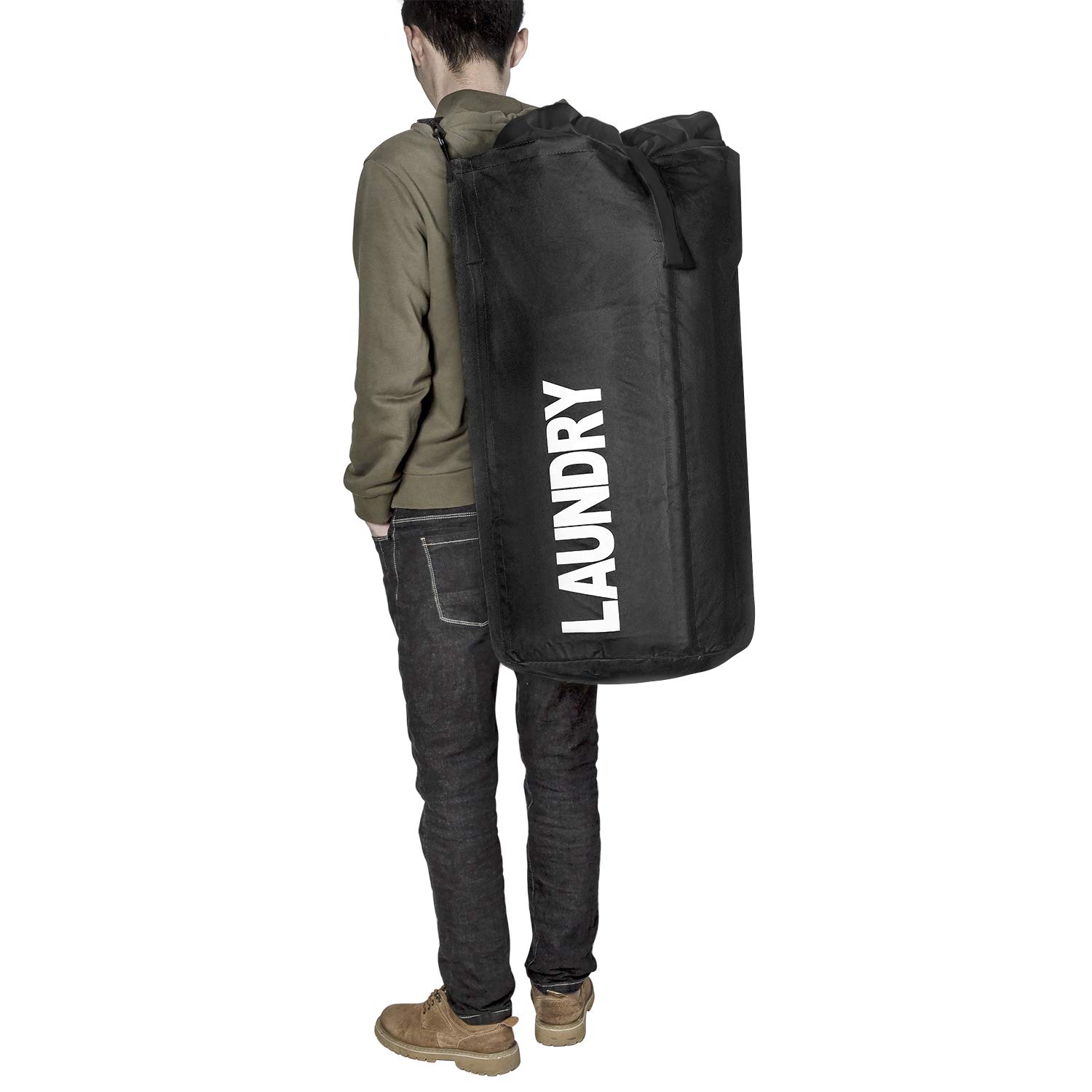 WISHPOOL 106L Collapsible Laundry Bag Backpack Laundry Liner Extra Large Laundry Basket Foldable Laundry Hamper Dirty Clothes Hamper for Laundry （Black）