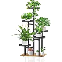 iDavosic.ly 5 Tier Metal & Wood Plant Stand, Black, Indoor & Outdoor, Multi-Tier, 5 Levels, 200 lbs Capacity