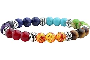 Jovivi 7 Chakras Bracelet Reiki Natural Gemstone Healing Balancing Round Beads Crystal Stone Bracelets for Women