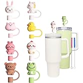 RENUIS 8Pcs Cute 10mm Animal Straw Covers Cap for Stanley Cup,Silicone Straw Toppers Compatible with Stanley 30&40 Oz Tumblers with Handle, Dust-Proof Reusable Lids Tumbler Cup Accessories