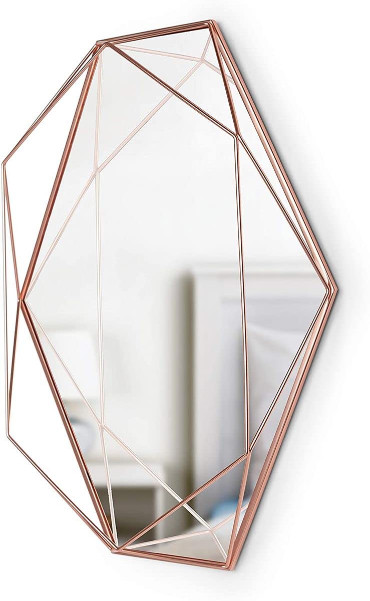 Umbra Prisma Modern Geometric Shaped Oval Mirror Wall Decor for Bedroom, Bathroom, Living, Dining Room, 22x17In, Copper