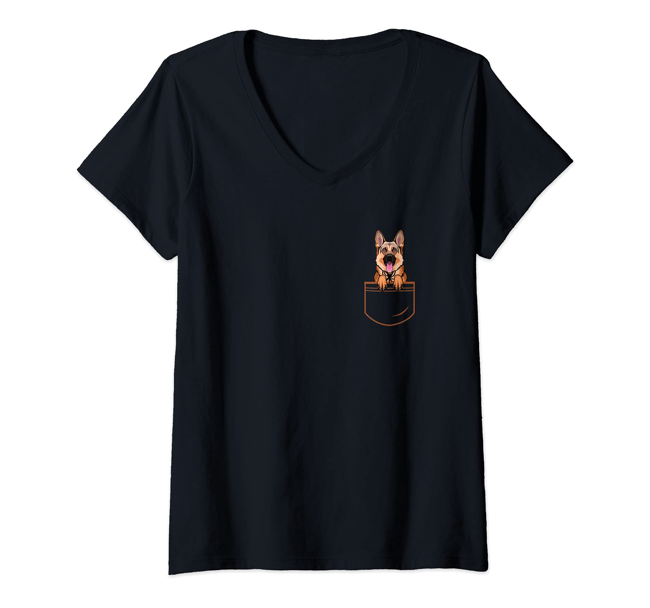 Womens Cute shepherd dog in the breast pocket dogs dog lovers V-Neck T-Shirt