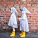 PERTTY Kids Rain Poncho Boys Raincoat Girls Durable Translucent Rain Cape, Outdoor Accessory for Travel, Picnic, Camping, Portable Rain Wear with Hat Hood Unisex for Children, Transparent (L)