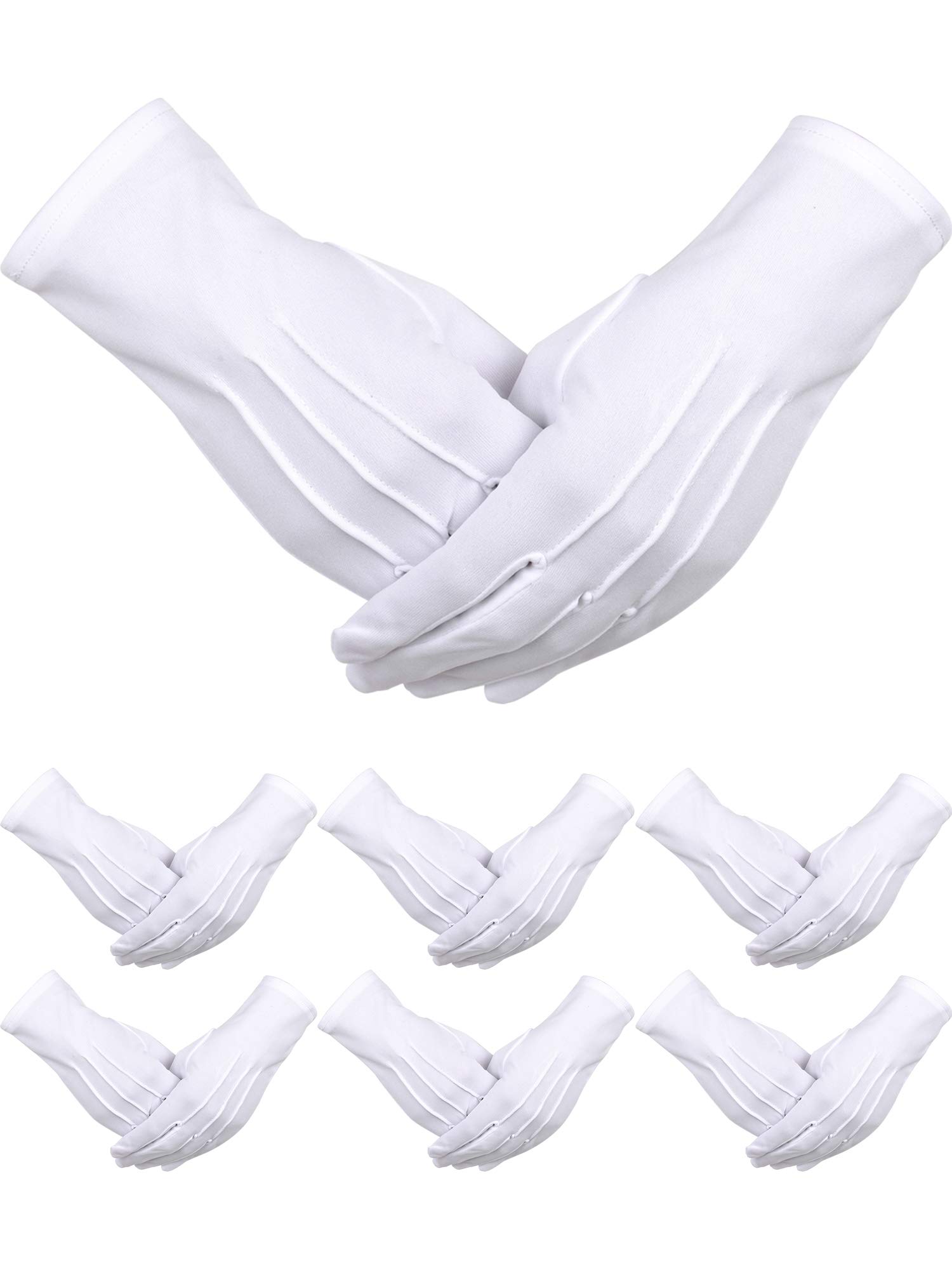 Photo 1 of SATINIOR 6 Pairs White Gloves Men Pallbearer Funeral Masonic Parade Mittens Dress Nylon Uniform Cosplay Costume White Gloves for Formal Tuxedo Guard Party Supplies