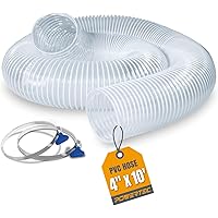 POWERTEC 70242 Heavy Duty 4-Inch x 10-Foot Flexible PVC Dust Collection Hose with 2 Key Hose Clamps, Clear Color