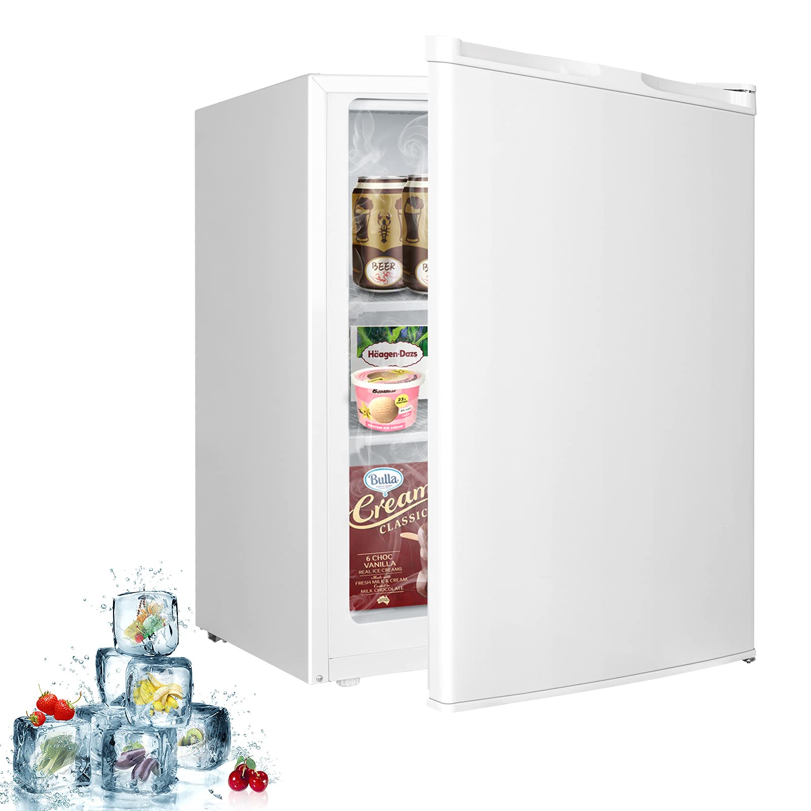ARTETHYS Portable Mini Freezer 3.0 CU FT Deep Freezer with Reversible Door Compact Refrigerator Free Standing Portable Small White Upright Freezer for Office, Home, Dorm