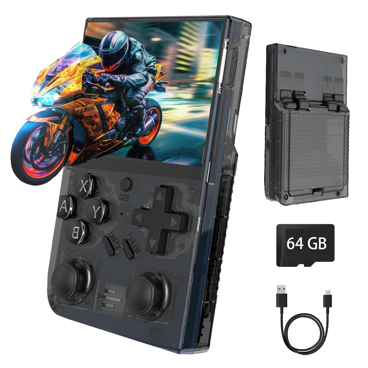 WeLohas DR35 Plus Handheld Retro Gaming Console Linux System with 64G Card, Support 13+ Emulator Including 15000+ Fun Games, 3.5 Inch IPS Screen, Hand Hero Video Game Console Gift (DE-DR35-Black)