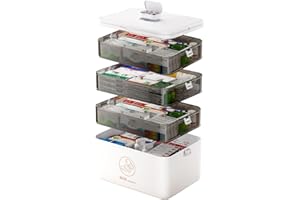 JWShang 4-Tier Medicine Organizer with Pill Box and Handle, Portable Large Capacity Medicine Storage Organizer with Moisture-Proof, Empty First Aid Box for Home, Dorm, Office, Travel