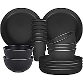 Sagiterra Plates and Bowls Sets, 18 piece Lightweight Unbreakable Dinnerware Set for 6，Camping Plates for Picnic ，Dish Sets with 23cm Plates, 15cm Bowls, Cups for Kitchen （Black）