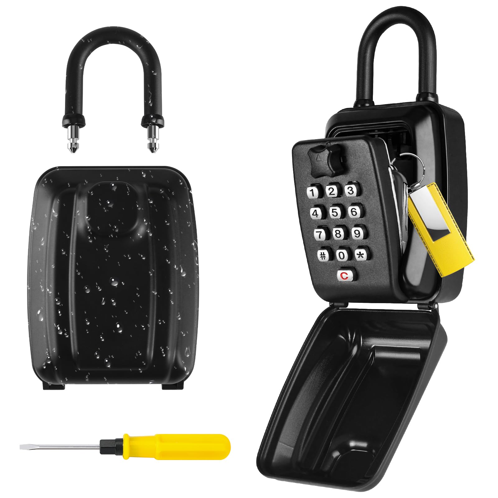 PAIRIER Key Safe with Removable Shackle, Key Lock Box Outdoor Waterproof Extra Large Key Box Police Approved 12-Digit Hangable Combination Key Box with Weatherproof Cover for Home Garage School Office