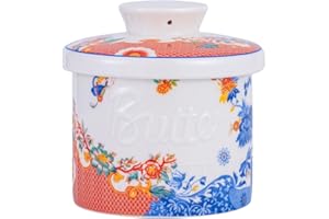 TEATALK Ceramic Butter Crock Airtight, French Ceramic Butter Dish Keeper for Spreadable Butter, Butter Dish with Lid for Countertop, Home Kitchen Gift Butter Holder 6.7OZ