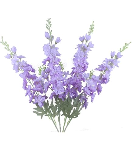 4-Pack Purple Artificial Lilac Flowers – 25.5 Inch Tall Delphinium Stems, Real Touch Silk, For Vases, Weddings, Home Decor