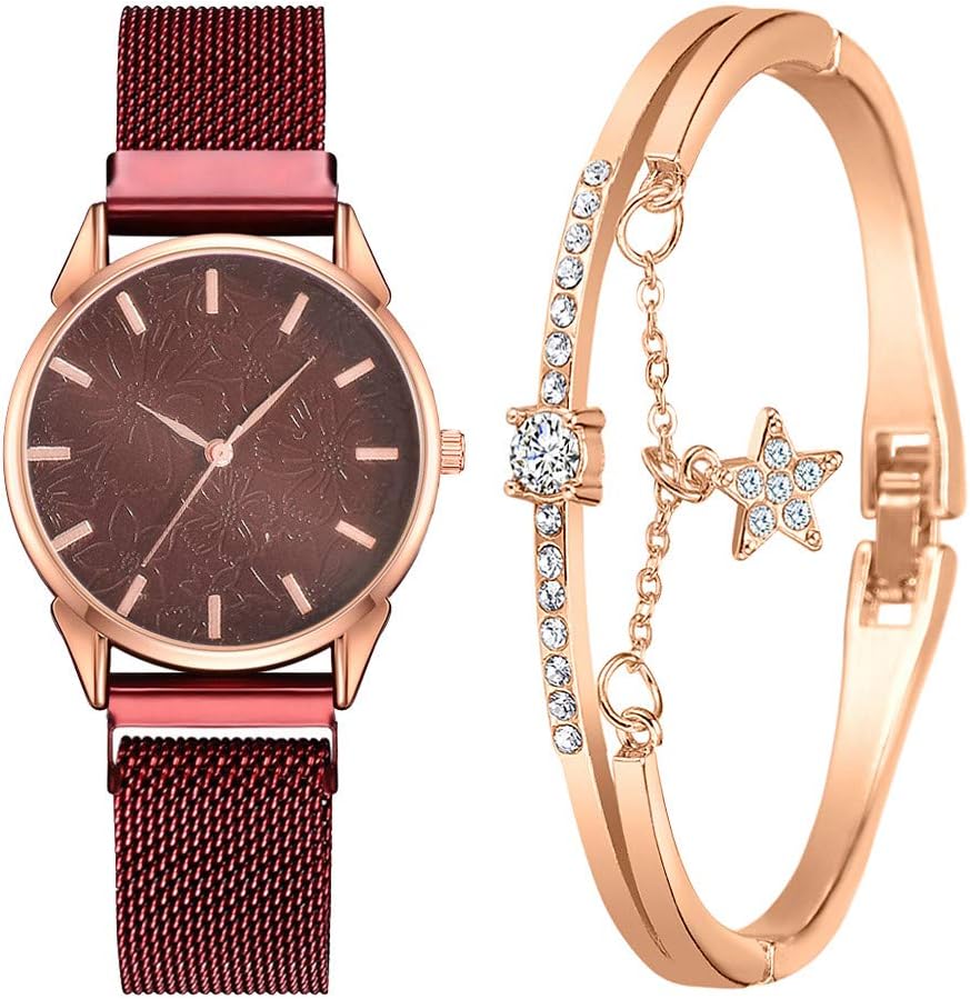 WINNNGOO Women's Bangle Watch Bracelet Set, Women's Analog Quartz Watch with Bracelet Ladies Fashion Jewelry for Valentine's Day/Birthday/Wedding