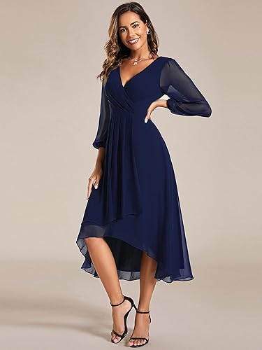 Ever-Pretty Women's Chiffon V Neck Long Sleeves Pleated A-Line