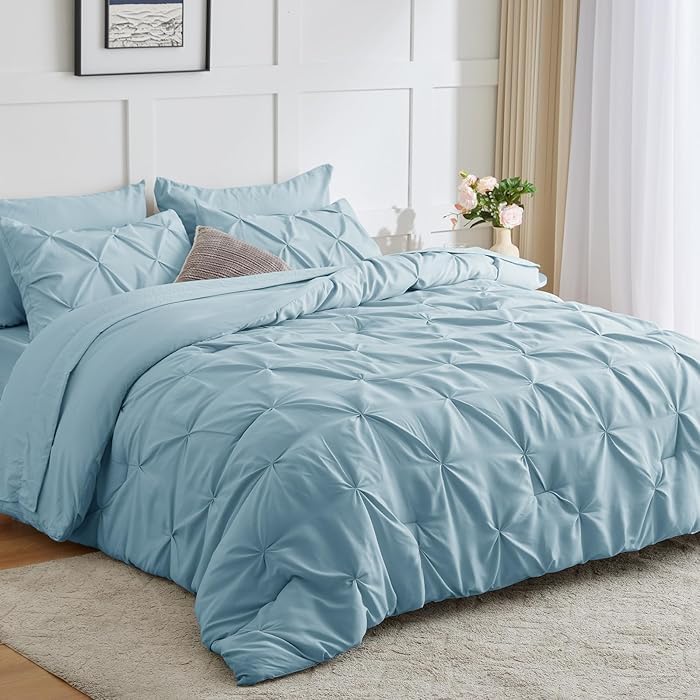 Comfort Collections Luxury Alford Alexander Pin Tuck Pinch Pleat Duvet Quilt Cover Reversible Diamond Bedding Set With Matching Pillowcases Aqua Superking 260cm x 220cm Approximate
