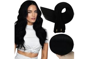 Full Shine Sew In Weft Hair Extensions Human Hair Weft Jet Black Hair Wefts Remy Human Hair Silky Straight Hair Extensions Sew In Weave Bundles Human Hair Double Weft Long Straight 24 Inch 105G