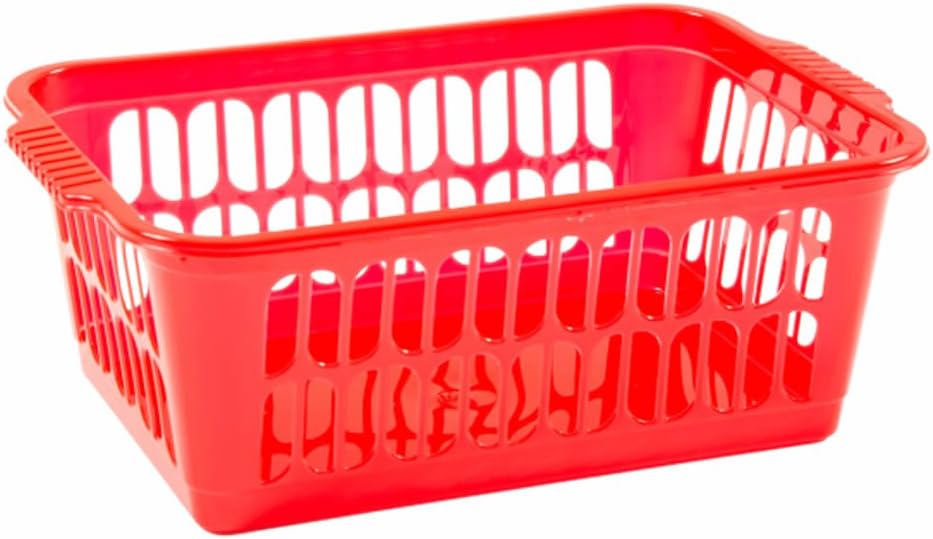 WHAM Small Large Rectangle Home House Kitchen Office Study Plastic Storage Basket Box - Red - Medium
