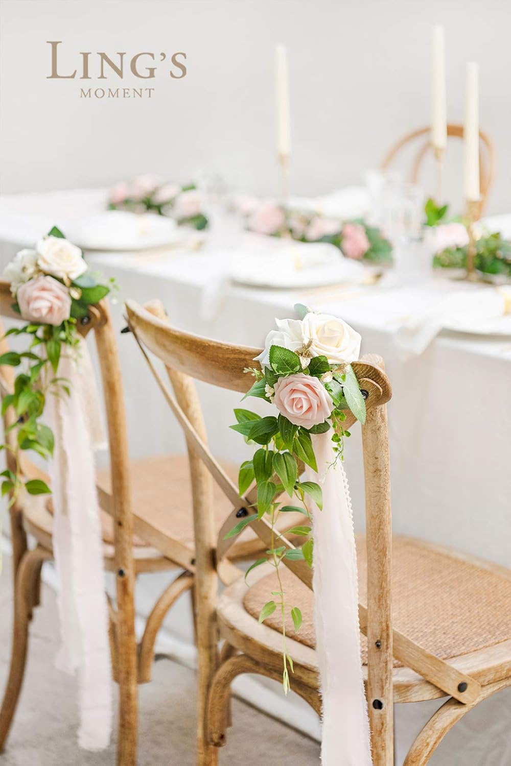 Ling S Moment Wedding Aisle Decorations Flowers For Chairs Set Of 8 Cream Blush Pew Flowers With Drapes Amazon Ca Home Kitchen