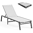 Aluminum Chaise Lounge Ourdoor - Foldable & Assemble Free Outdoor Lounge Chair with 5 Adjustable Backrest, Patio Lounge Chair for Outside Poolside Beach Pool, White