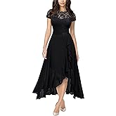 Miusol Women's Retro Lace Contrast Chiffon Ruffle Evening Maxi Dress
