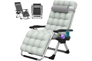 ZENPETIO Zero Gravity Lounge Chair, Outdoor Recliner Chair w/Detachable Cushion Cup Holder and Pillow, Portable Folding Anti Gravity Reclining Chair for Outdoor Camping Patio Lawn Pool, Gray