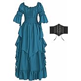Renaissance Dress Women Gothic Witch Dress Medieval Ruffle Victorian High Low Dress Costume Set with Corset Belt