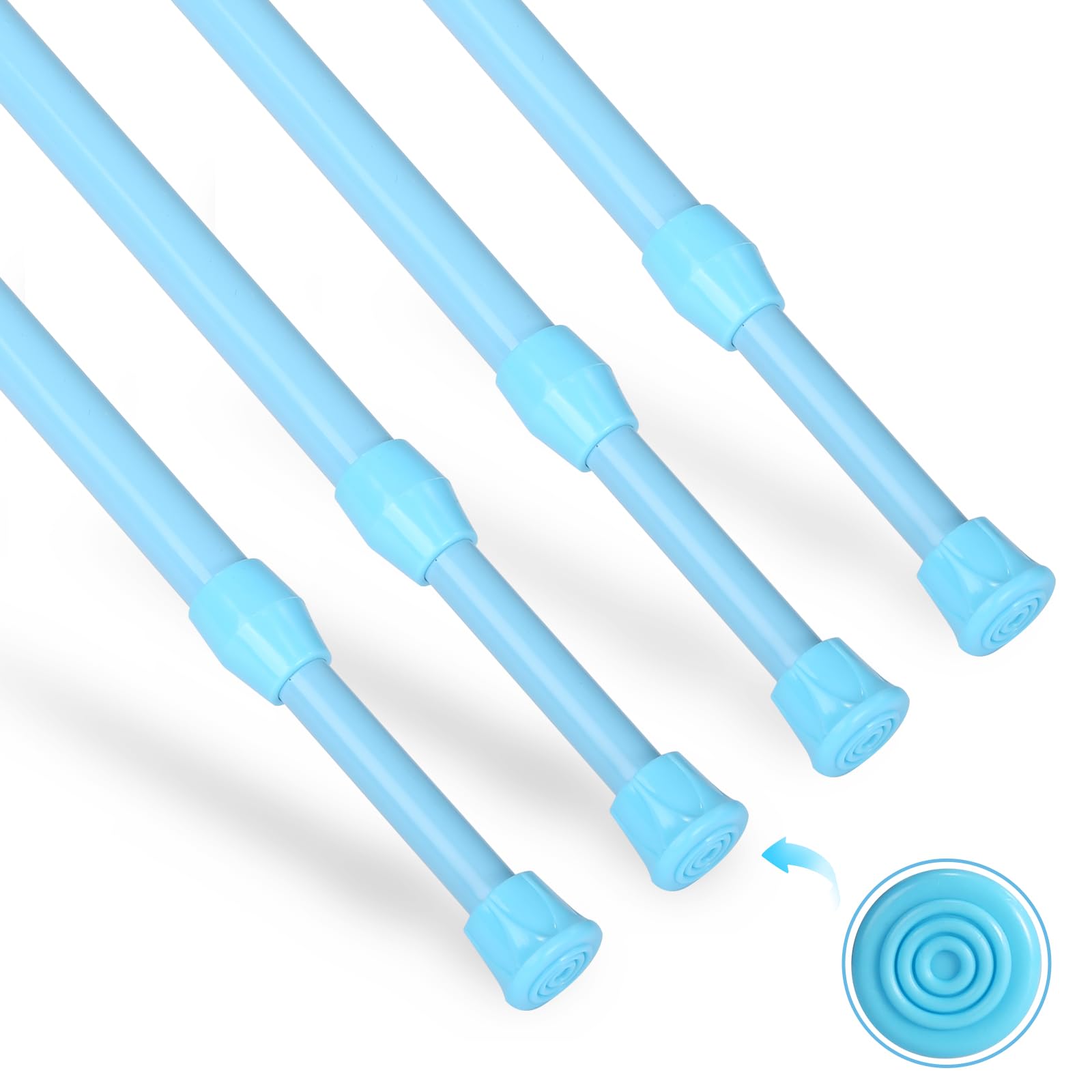 4Pcs Tension Rod, Goowin Tension Rods for Windows, No Drilling Rustproof Spring Adjustable Tension Curtain Rod for Doors, Windows, Wardrobe Bars, Drying Support Rods (Blue, 40-70 cm-4 Pcs)
